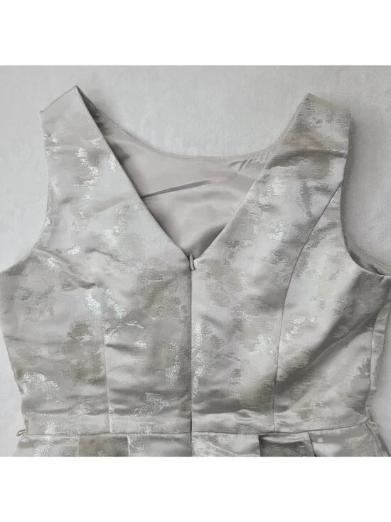 White House Black Market Women's Sleeveless Silver Jacquard Dress Size 4P - Picture 6 of 12